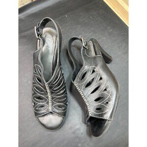 Nurture Penelope Black Open-Toe Slingback Pumps Cutout Leather Upper Size 7